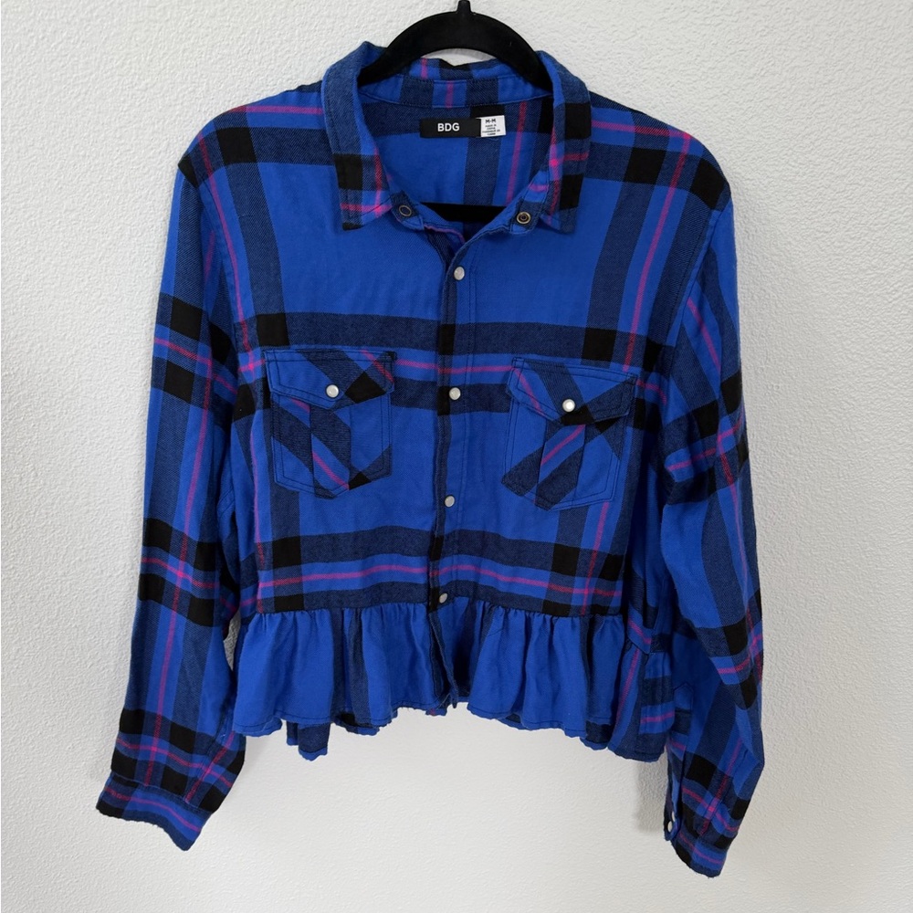 BDG Blue and Black Plaid Shirt